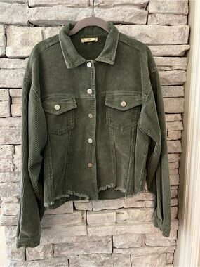Altar’d State Olive Green Corduroy Button-Front Jacket - Size M